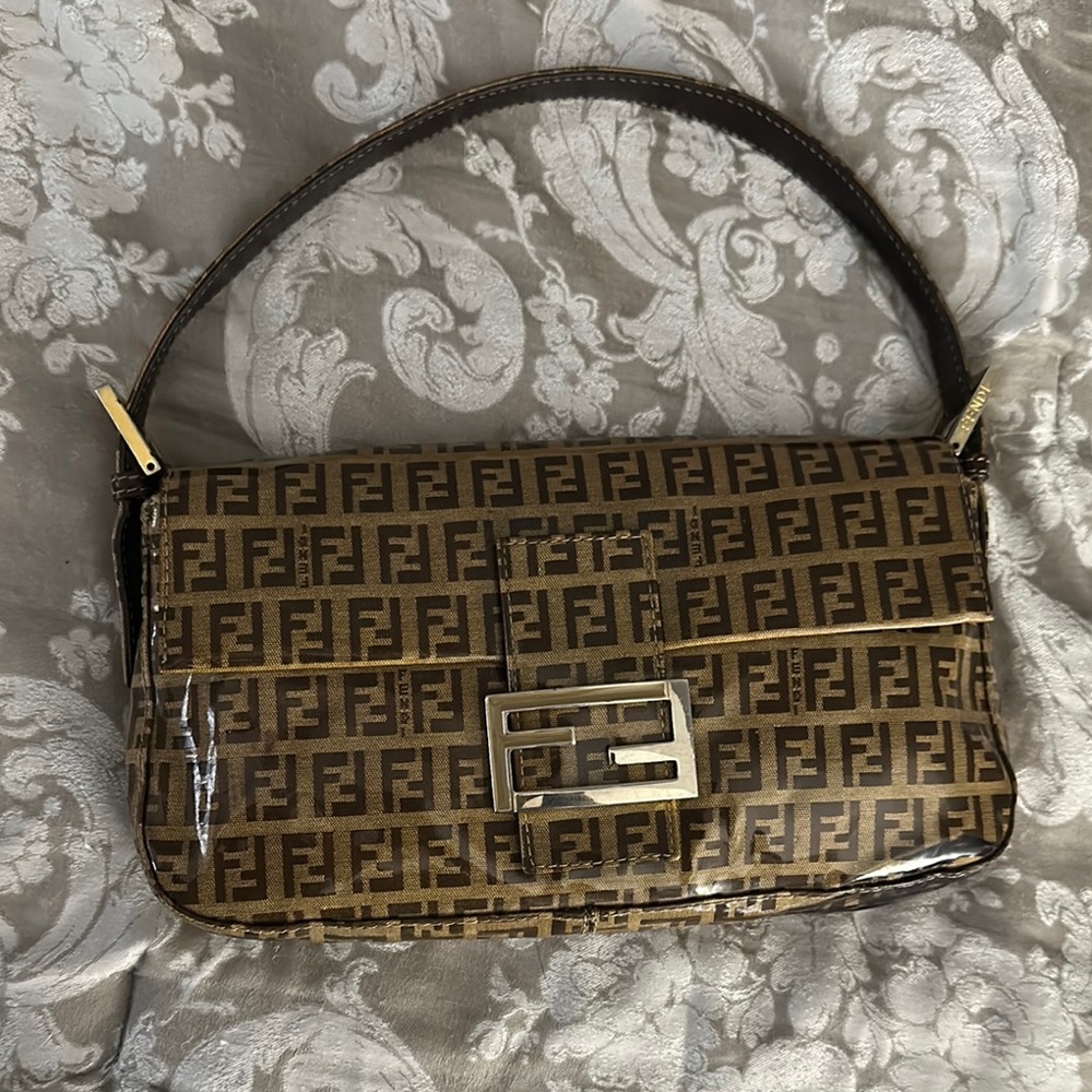Fendi Brown Vinyl Monogram Shoulder Bag
